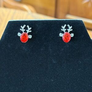 Reindeer Christmas Earrings Red & Silver Posts Studs New